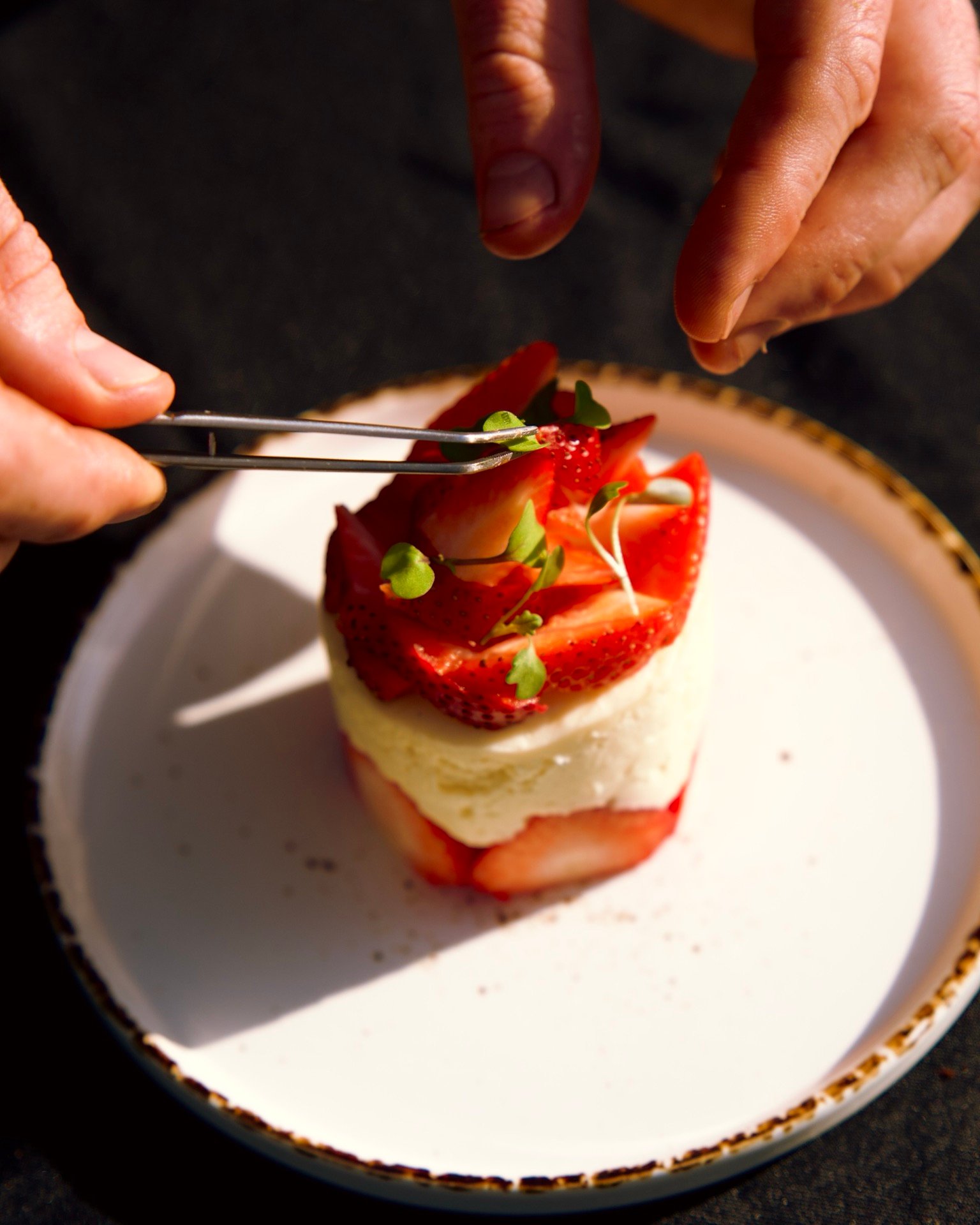 Strawberry and cream dessert being finished